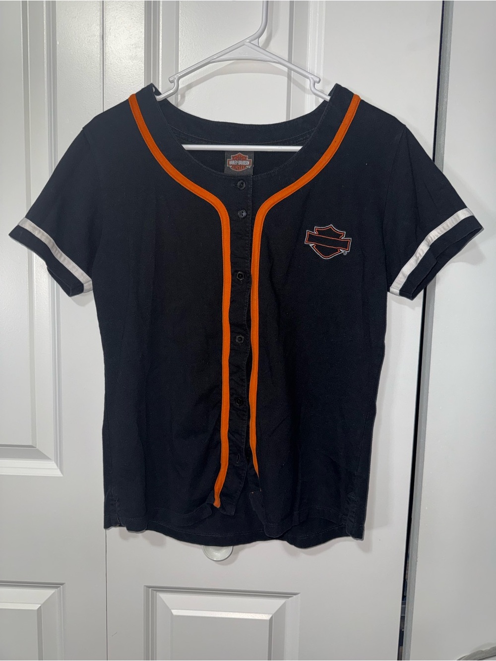 Harley-Davidson Black Tee with Orange Trim and Chest Crest